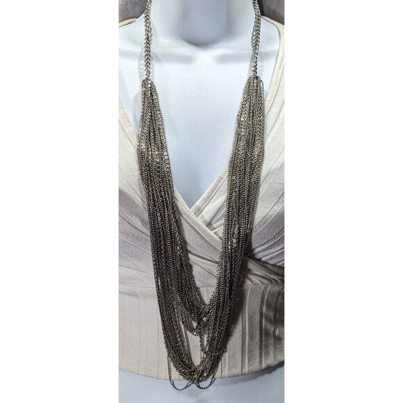 Glam Metal Multilayer Silver Tone Chain Necklace - Picture 2 of 10